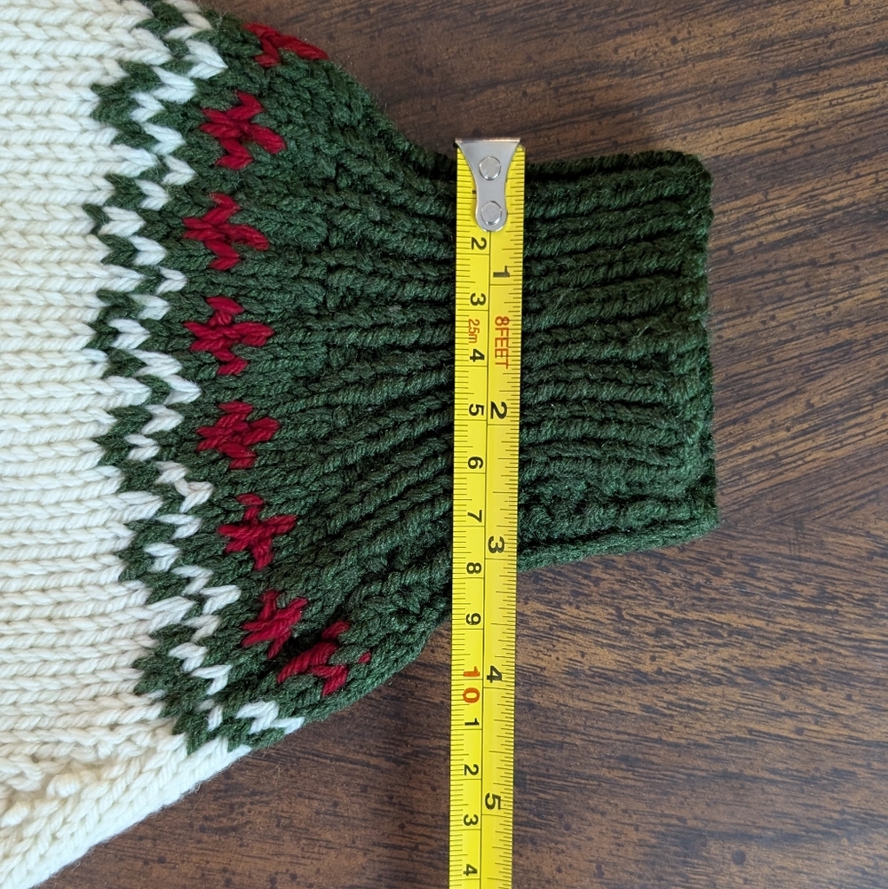 Handmade Knit Sweater, Cream w Red & Green Leaves, Crewneck Pullover Sweater - Picture 14 of 14